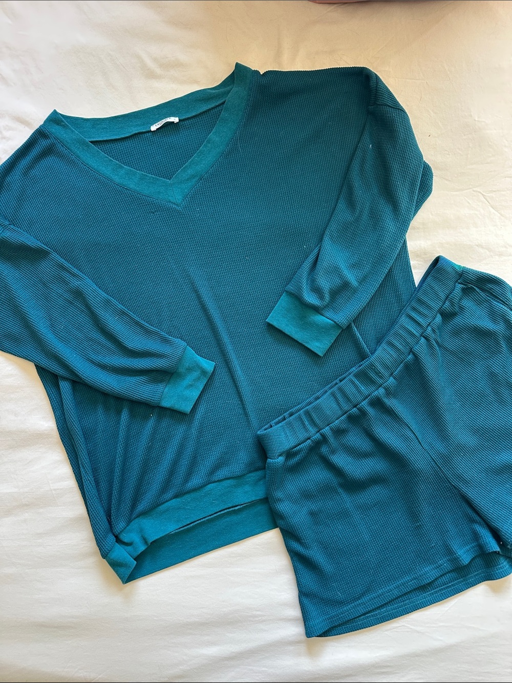Teal Waffle Knit Pajama Set